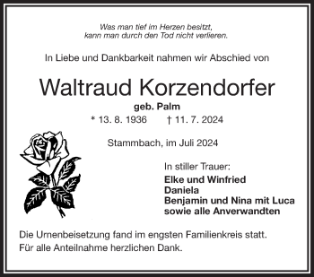 Traueranzeige von Waltraud Korzendorfer von Frankenpost
