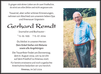 Traueranzeige von Gerhard Remdt von Südthüringer Presse
