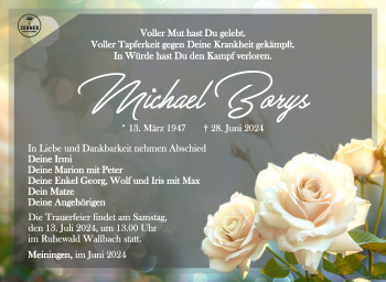 Traueranzeige von Michael Borys von Südthüringer Presse