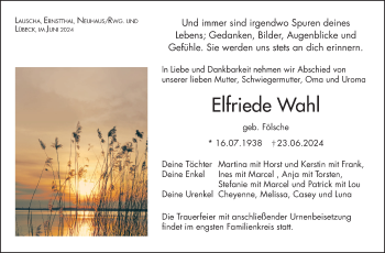 Traueranzeige von Elfriede Wahl von Südthüringer Presse