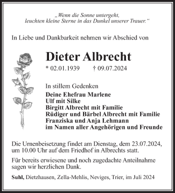 Traueranzeige von Dieter Albrecht von Südthüringer Presse