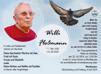 Traueranzeige von Willi Floßmann von Südthüringer Presse
