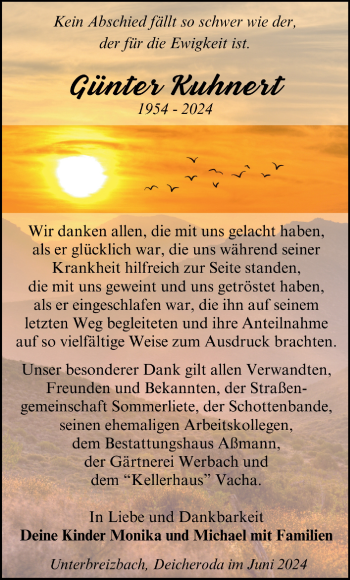 Traueranzeige von Günter Kuhnert von Südthüringer Presse