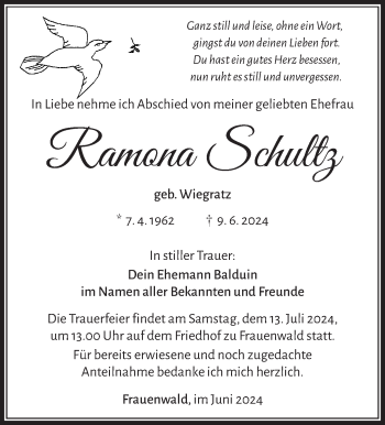 Traueranzeige von Ramona Schultz von Südthüringer Presse