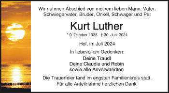 Traueranzeige von Kurt Luther von Frankenpost