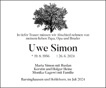 Traueranzeige von Uwe Simon von Südthüringer Presse