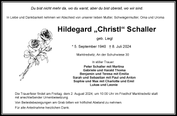 Traueranzeige von Hildegard Schaller von Frankenpost