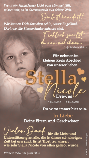 Traueranzeige von Stella Drewes von Südthüringer Presse