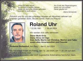 Traueranzeige von Roland Uhr von Neue Presse Coburg