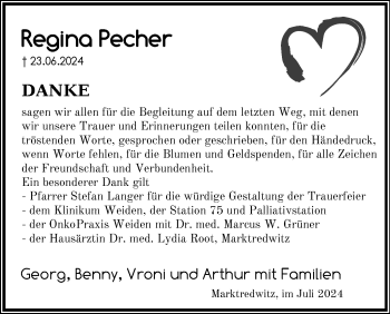 Traueranzeige von Regina Pecher von Frankenpost