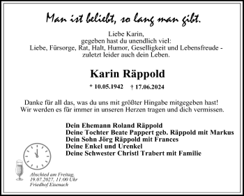 Traueranzeige von Karin Räppold von Südthüringer Presse