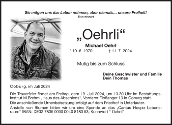 Traueranzeige von Michael Oehrl von Neue Presse Coburg