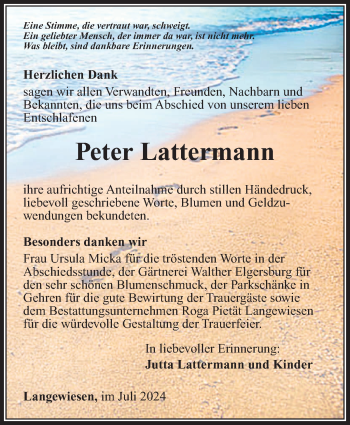 Traueranzeige von Peter Lattermann von Südthüringer Presse