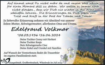 Traueranzeige von Edeltraud Volkmar von Südthüringer Presse