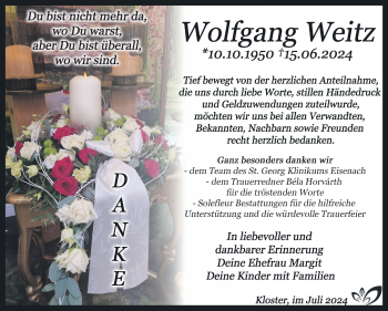 Traueranzeige von Wolfgang Weitz von Südthüringer Presse