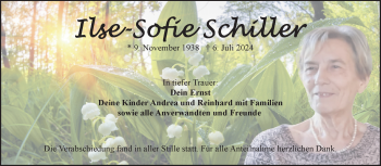 Traueranzeige von Ilse-Sofie Schiller von Frankenpost