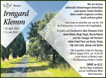 Traueranzeige von Irmgard Klemm von Südthüringer Presse