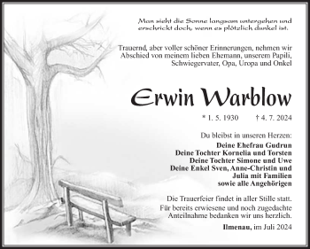 Traueranzeige von Erwin Warblow von Südthüringer Presse