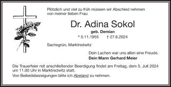 Traueranzeige von Adina Sokol von Frankenpost