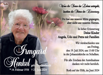 Traueranzeige von Irmgard Henkel von Südthüringer Presse