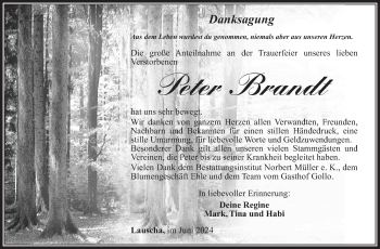 Traueranzeige von Peter Brandt von Südthüringer Presse