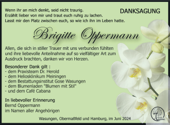 Traueranzeige von Brigitte Oppermann von Südthüringer Presse