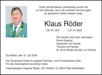 Traueranzeige von Klaus Röder von Neue Presse Coburg