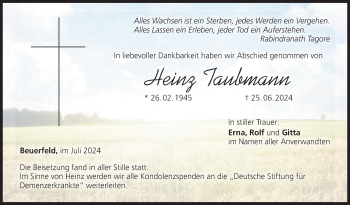 Traueranzeige von Heinz Taubmann von Neue Presse Coburg