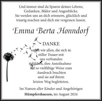 Traueranzeige von Emma Honndorf von Südthüringer Presse