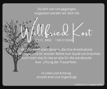 Traueranzeige von Willfried Kost von Südthüringer Presse