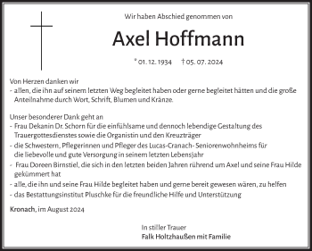 Traueranzeige von Axel Hoffmann von Neue Presse Coburg