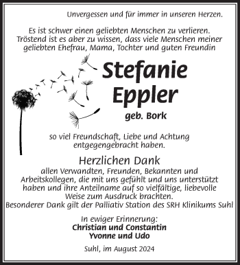Traueranzeige von Stefanie Eppler von Südthüringer Presse