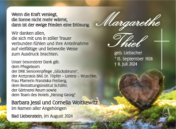 Traueranzeige von Margarethe Thiel von Südthüringer Presse