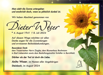 Traueranzeige von Dieter Weser von Südthüringer Presse