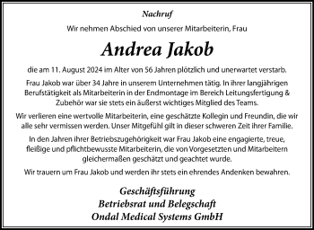 Traueranzeige von Andrea Jacob von Südthüringer Presse