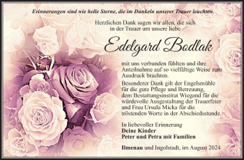 Traueranzeige von Edelgard Bodlak von Südthüringer Presse