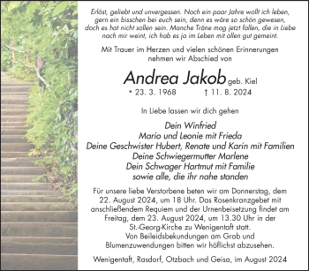 Traueranzeige von Andrea Jakob von Südthüringer Presse