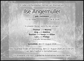 Traueranzeige von Ilse Angermüller von Neue Presse Coburg