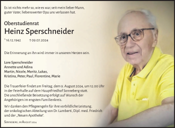 Traueranzeige von Heinz Sperschneider von Südthüringer Presse
