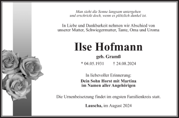 Traueranzeige von Ilse Hofmann von Südthüringer Presse