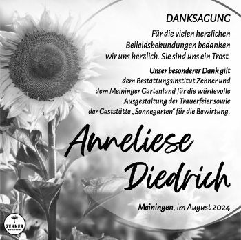 Traueranzeige von Annelies Diedrich von Südthüringer Presse