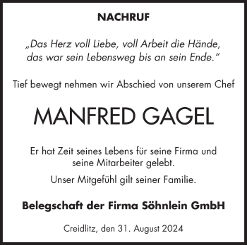 Traueranzeige von Manfred Gagel von Neue Presse Coburg