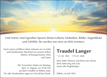 Traueranzeige von Traudel Langer von Frankenpost
