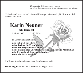 Traueranzeige von Karin Neuner von Südthüringer Presse