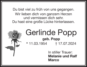 Traueranzeige von Gerlinde Popp von Frankenpost