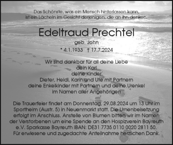 Traueranzeige von Edeltraud Prechtel von Frankenpost