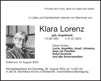 Traueranzeige von Klara Lorenz von Neue Presse Coburg