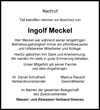 Traueranzeige von Ingolf Meckel von Südthüringer Presse