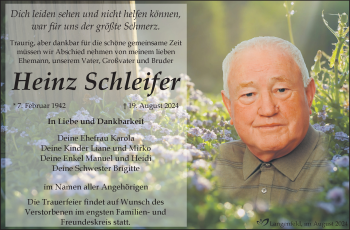 Traueranzeige von Heinz Schleifer von Südthüringer Presse