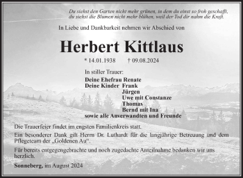 Traueranzeige von Herbert Kittlaus von Südthüringer Presse